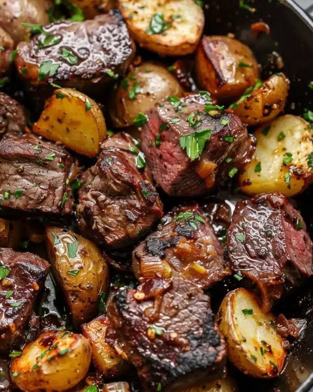 Garlic Butter Steak Bites and Potatoes