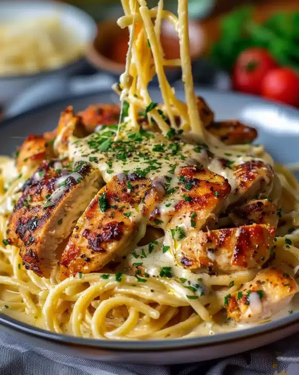 Creamy Cajun Chicken Linguine with Garlic Mozzarella Sauce