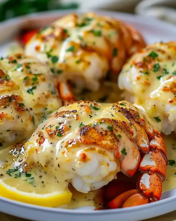 Broiled Lobster Tails in Creamy Garlic Butter Sauce