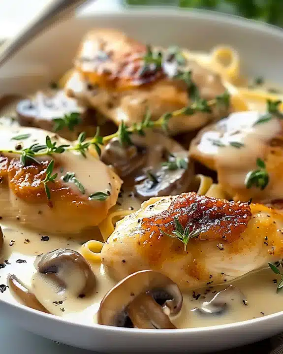 Chicken and Mushrooms in Lush Cream Sauce