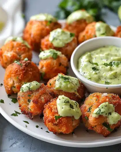 Crispy Salmon Bites with Avocado Sauce