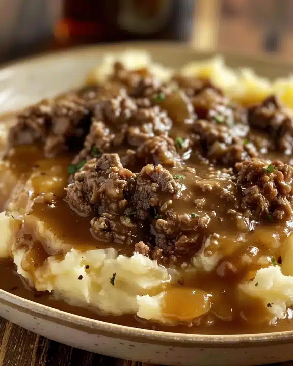 Ground Beef and Gravy with Mashed Potatoes