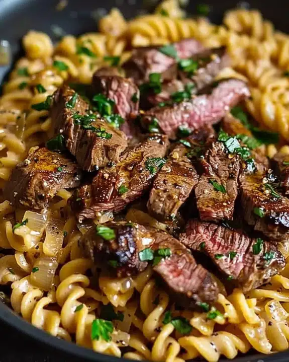 One-Pot Creamy Spicy Garlic Butter Steak & Pasta