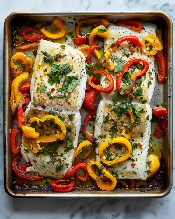 Sheet-Pan Roasted Fish With Sweet Peppers