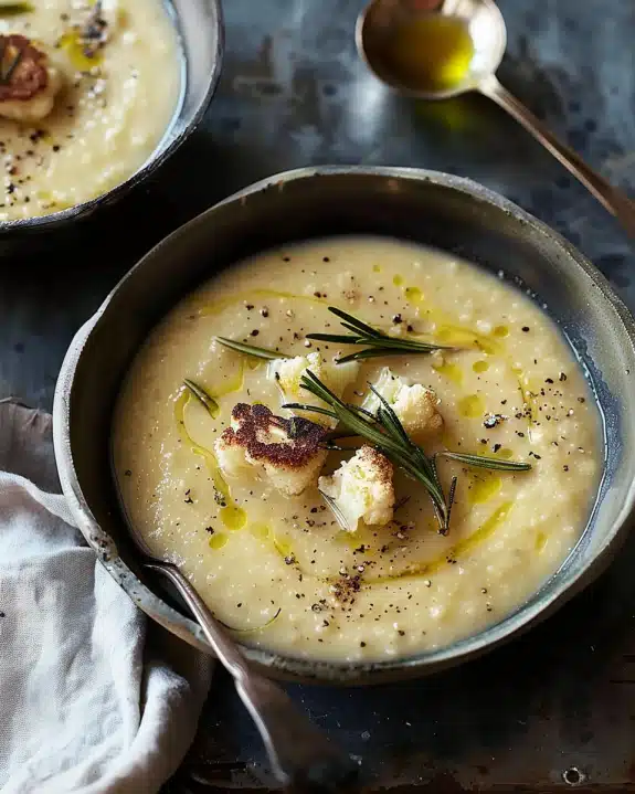 Creamy Cauliflower Soup With Rosemary Olive Oil