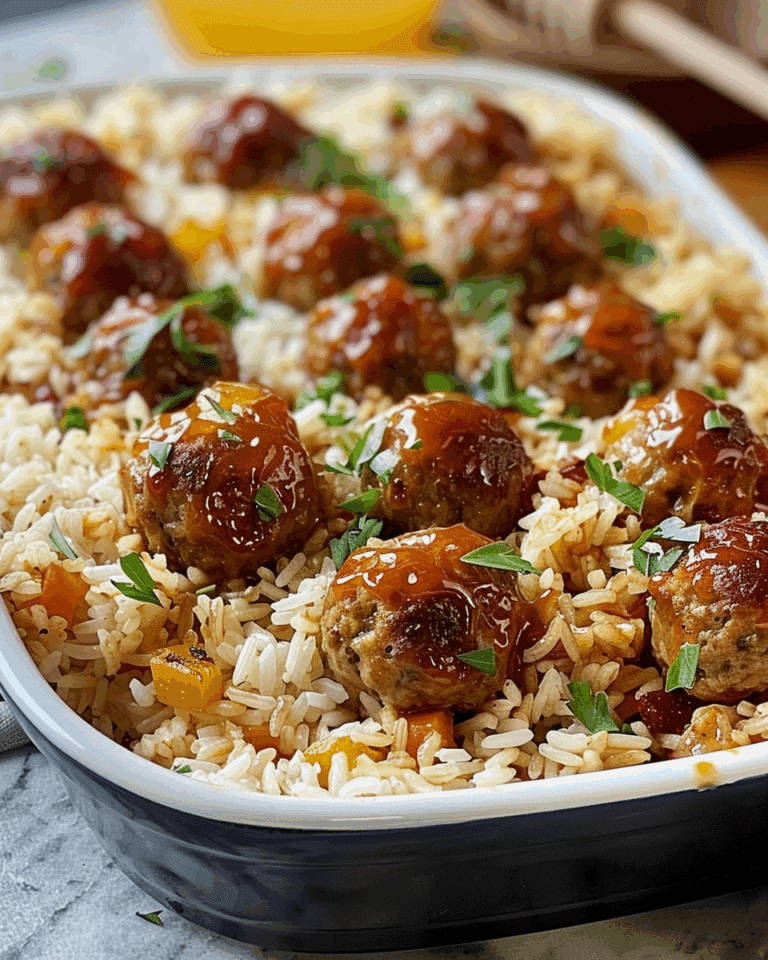 Honey Garlic Meatball Rice Bake