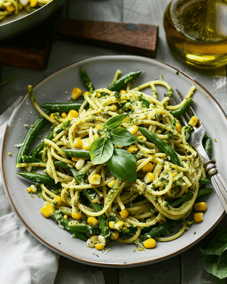Pesto Pasta With Corn and Green Beans