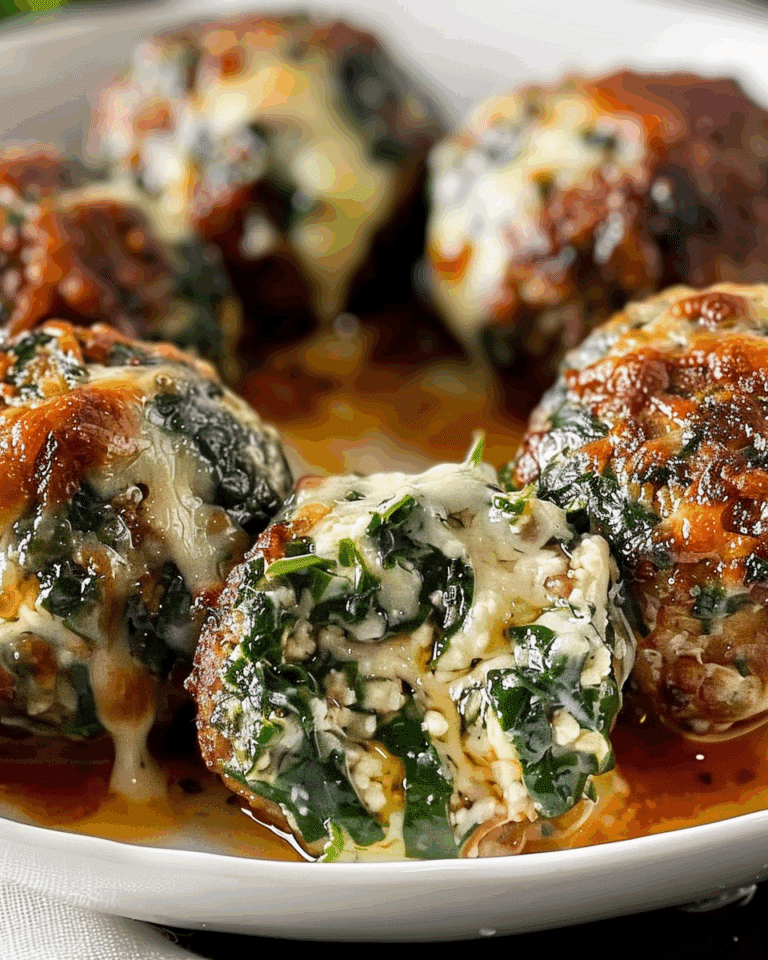 Spinach Garlic Meatballs Stuffed with Mozzarella
