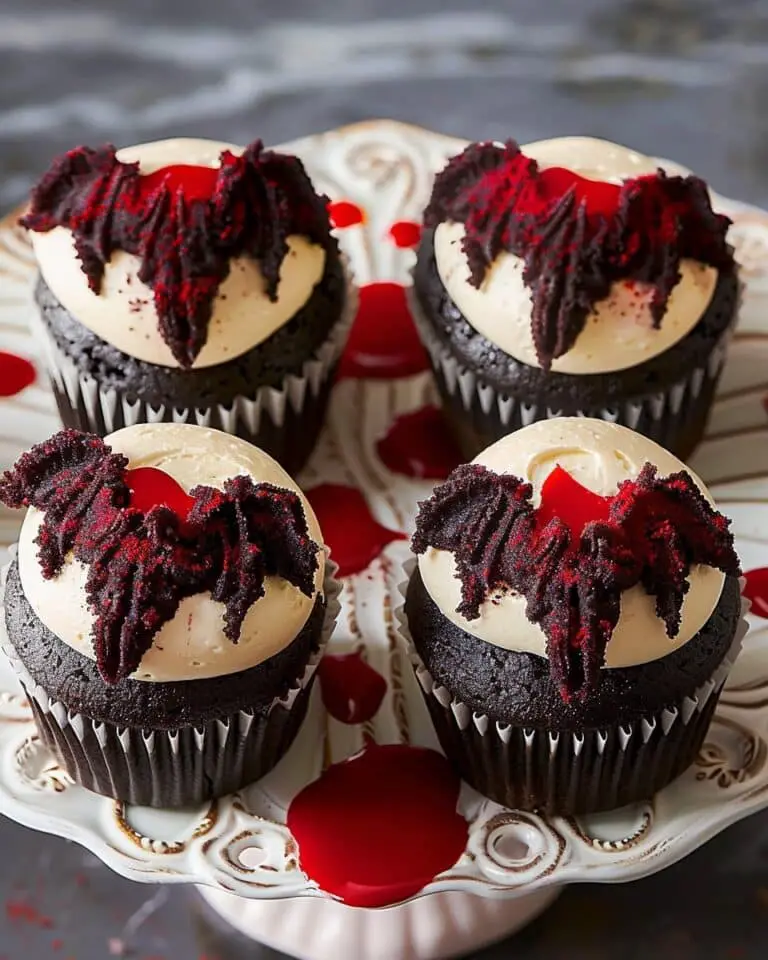 Dracula Cupcakes with Bloody Strawberry Filling