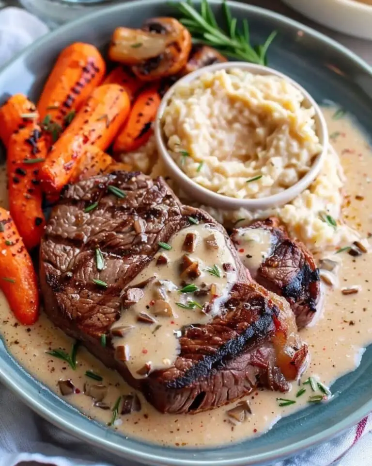 Steak with Haunted Bourbon Garlic Cream Sauce