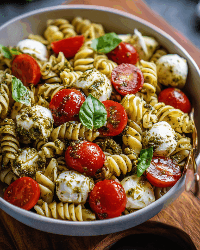 Light and Creamy Pesto Caprese Pasta Salad