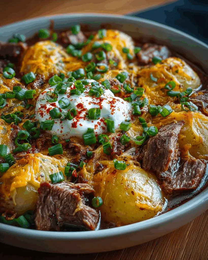 Crockpot Loaded Steak and Potato Bake
