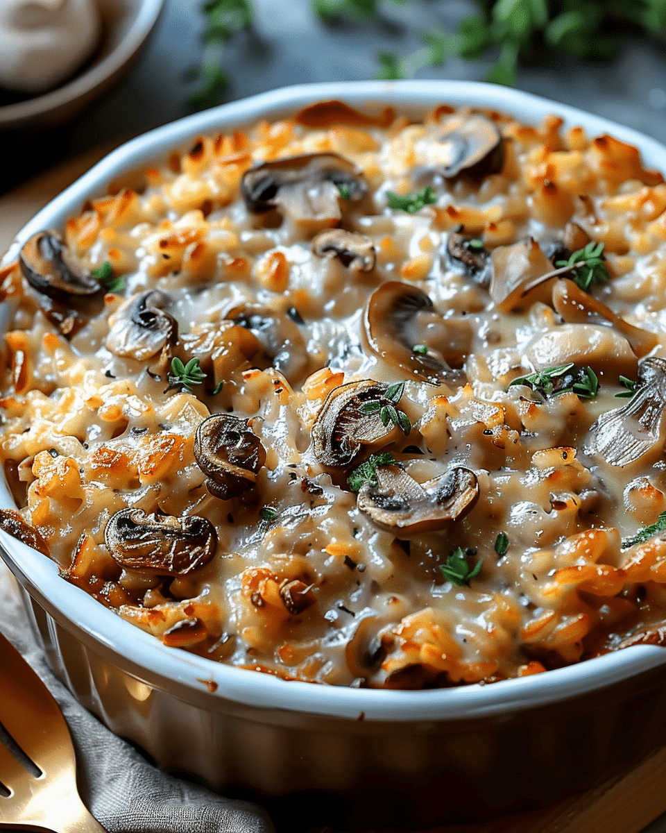 Ultimate Creamy Beef & Mushroom Rice Bake