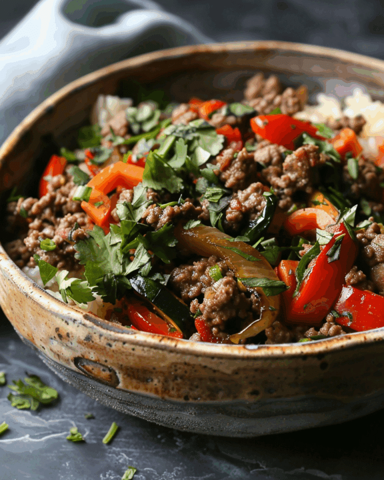 Garlic Butter Ground Beef and Roasted Veggie Bowls