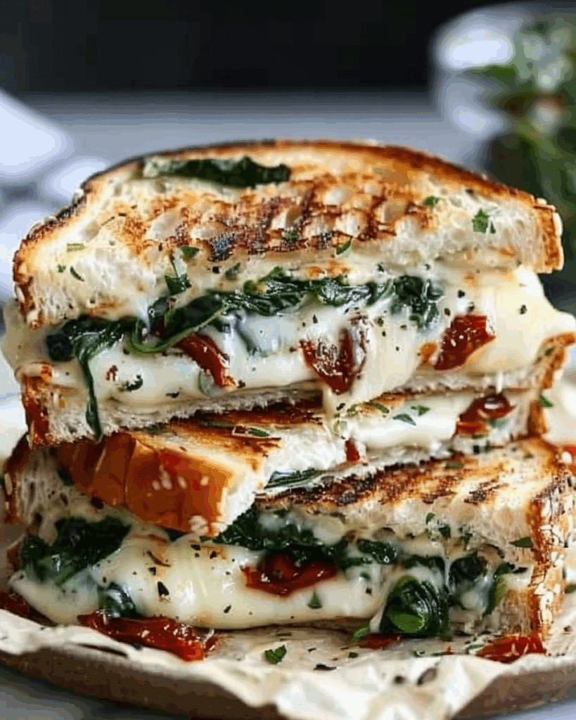 Mediterranean Grilled Cheese with Sun-Dried Tomato, Spinach, and Ricotta