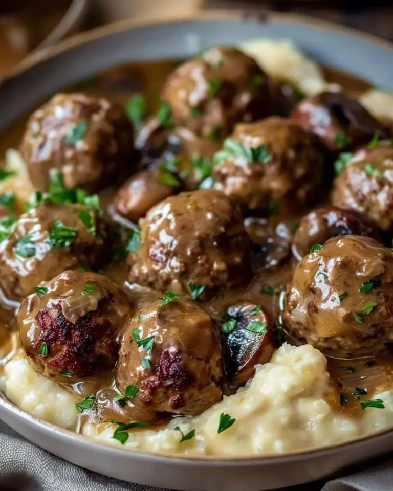 Salisbury Steak Meatballs in Rich Mushroom Gravy