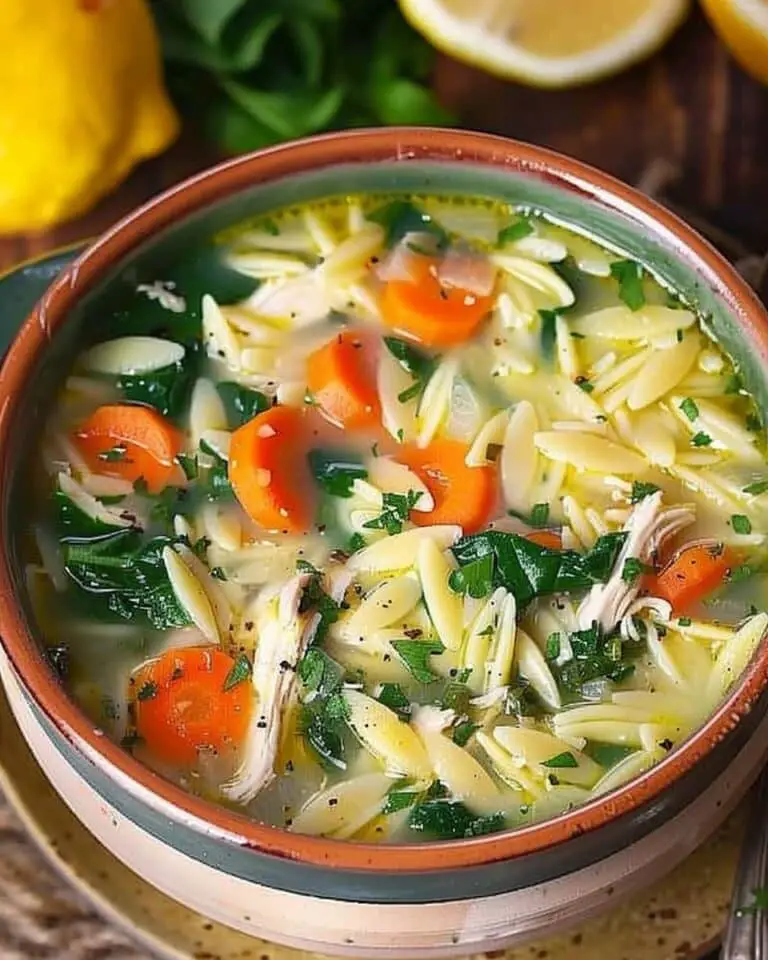 Lemon Chicken Orzo Soup with Spinach and Carrots
