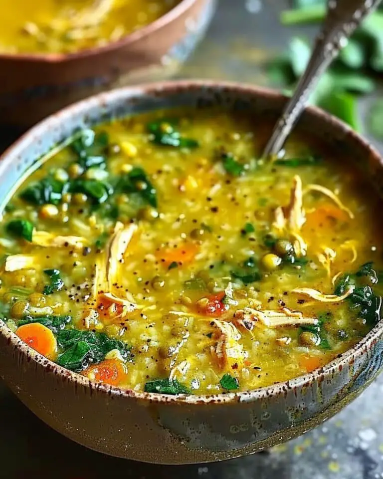 Curried Chicken Lentil and Rice Soup with Spinach