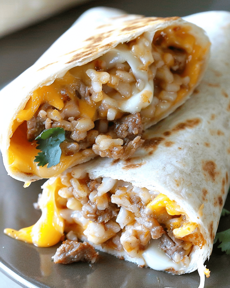 Grilled Cheese Burrito with Seasoned Beef