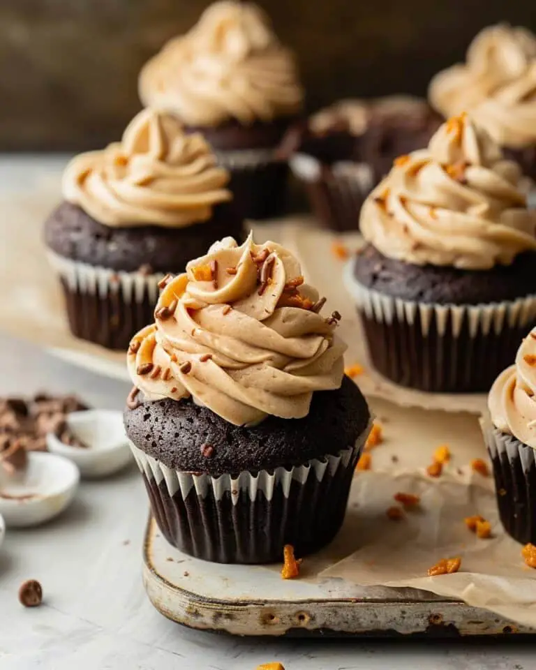 Dark Chocolate Cupcakes with Creamy Peanut Butter Frosting