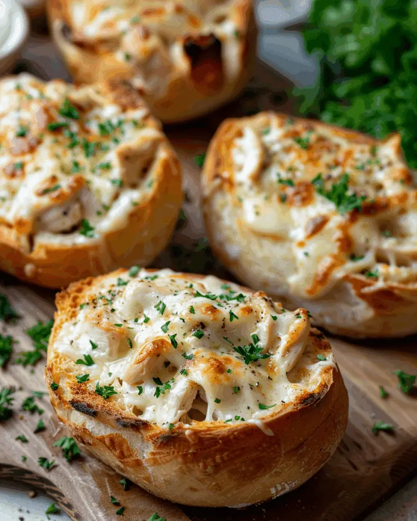 Chicken Alfredo Garlic Bread Bowls