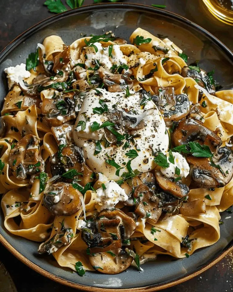 Creamy Chicken and Mushroom Pappardelle with Burrata