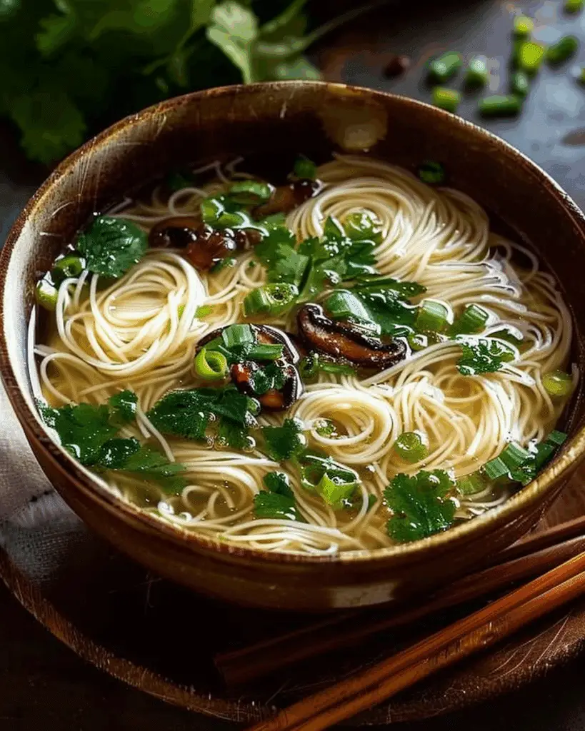 Healing Ginger Garlic Broth with Rice Noodles