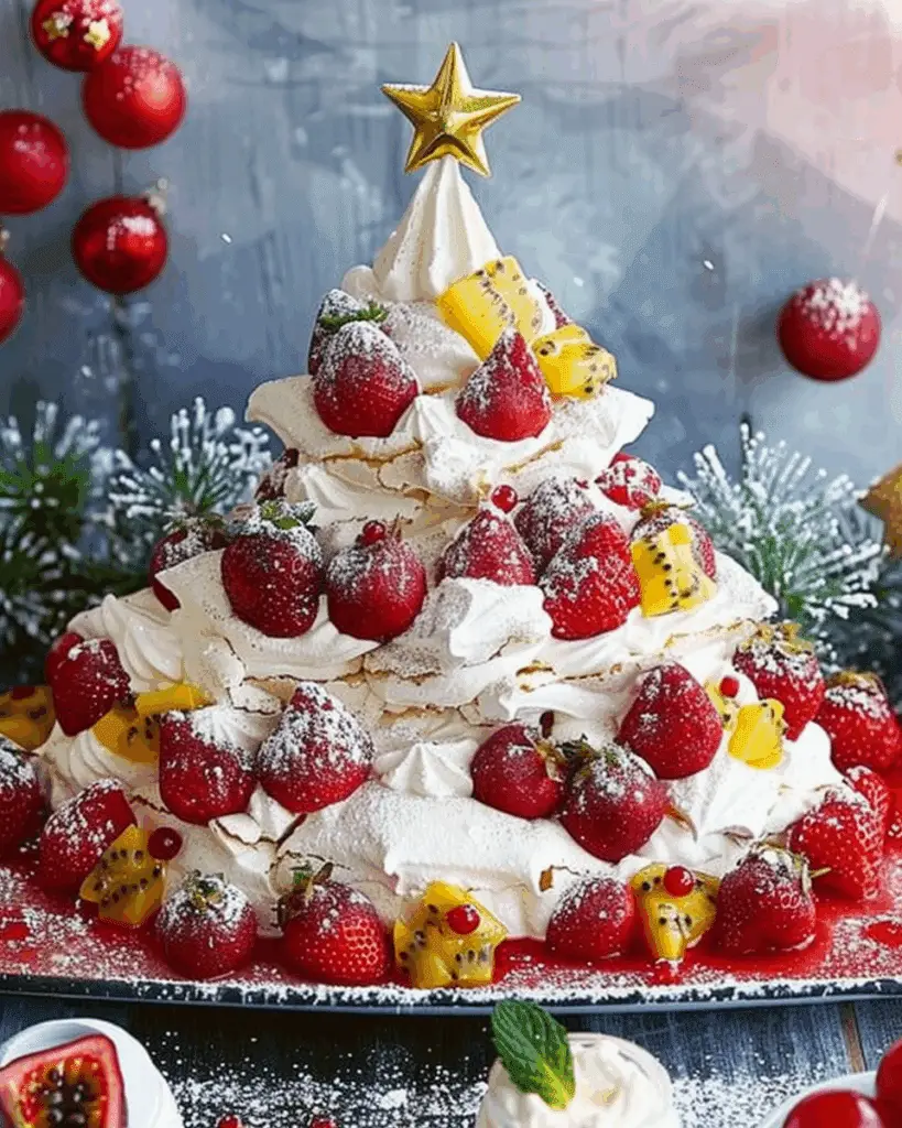 Pavlova Tree with Strawberries and Passionfruit