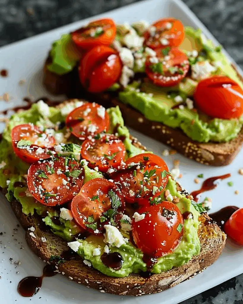 Avocado–Feta Toast Topped with Cherry Tomatoes