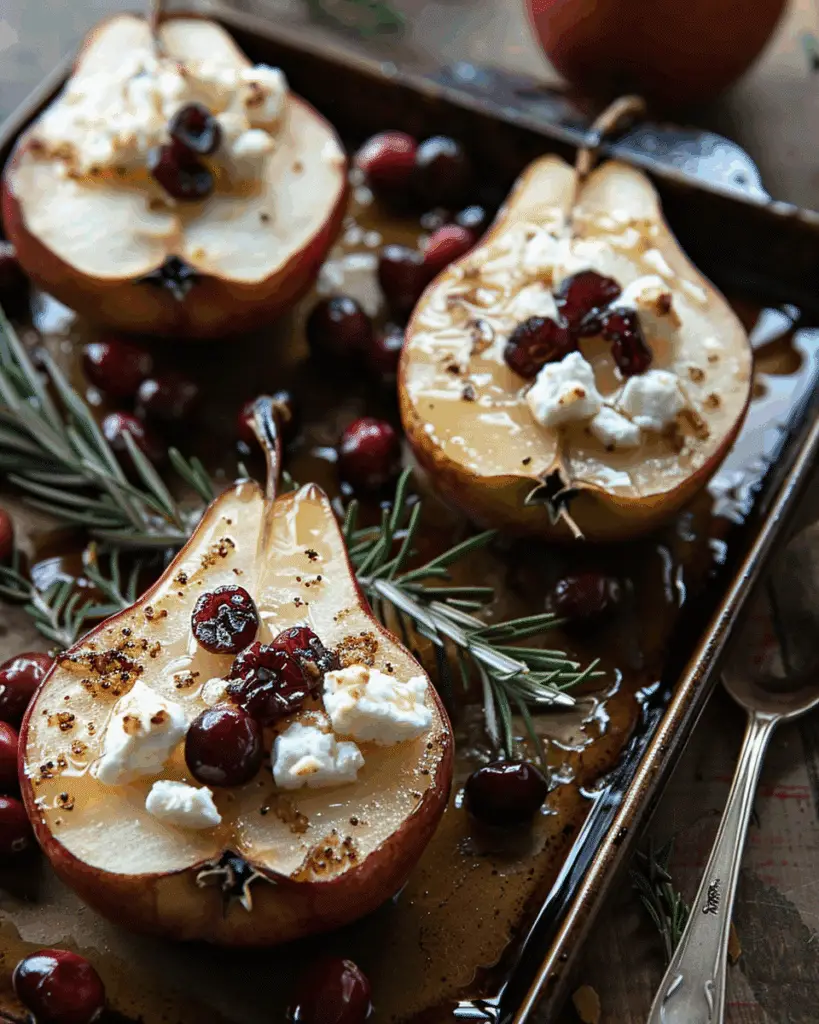 Baked Pears with Goat Cheese, Honey, and Cranberries