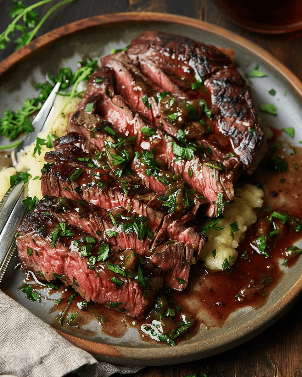 Indulge in Bavette Steak with Irresistible Roasted Garlic Pan Sauce!