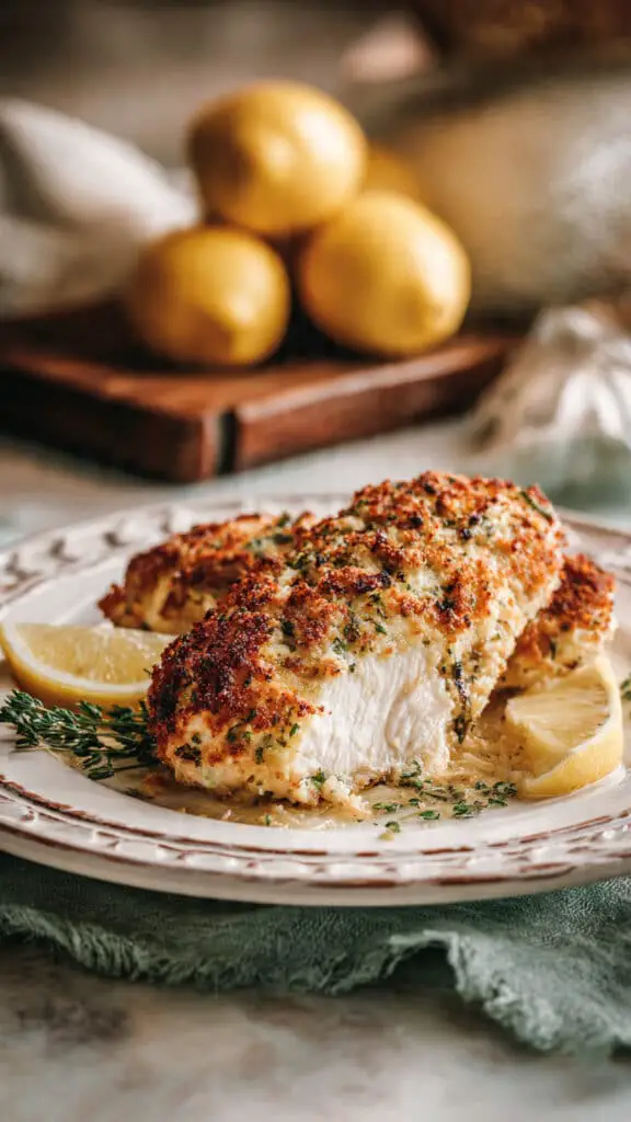 Zesty Lemon Pecorino Crusted Chicken