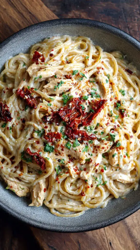 Creamy Chicken Mozzarella Pasta with Sun-Dried Tomatoes