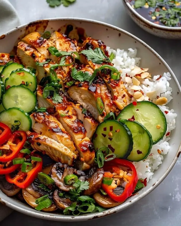 Sweet Chili Chicken & Mushroom Bowls with Cucumber Crunch