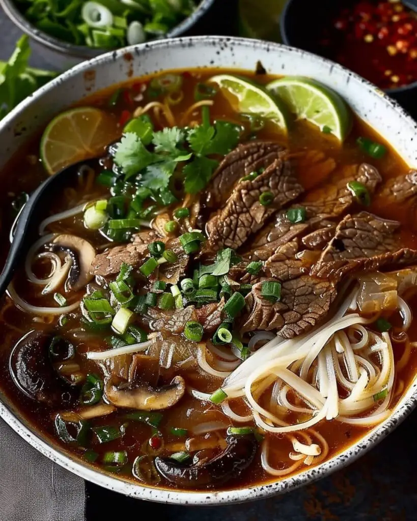 Beef and Lemongrass Noodle Soup with Mushrooms