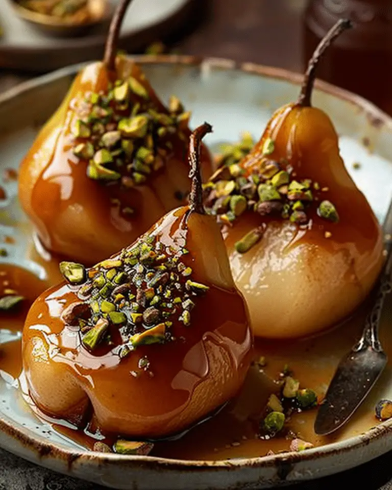 Caramel Pistachio Baked Pears