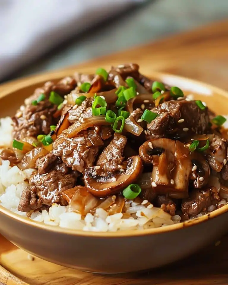 Beef, Onion & Mushroom Stir-Fry Over Rice