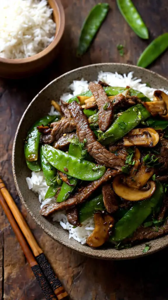 Asian Beef with Mushrooms and Snow Peas