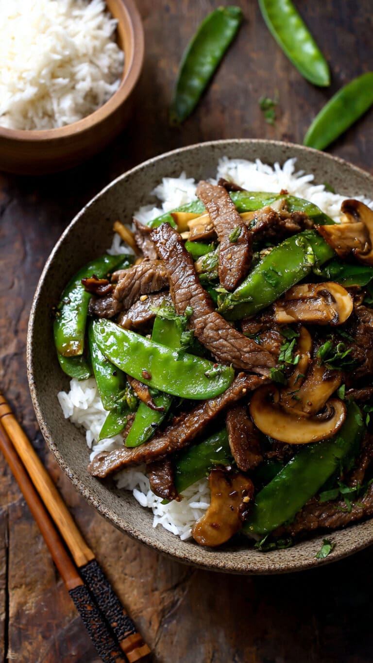 Asian Beef with Mushrooms and Snow Peas