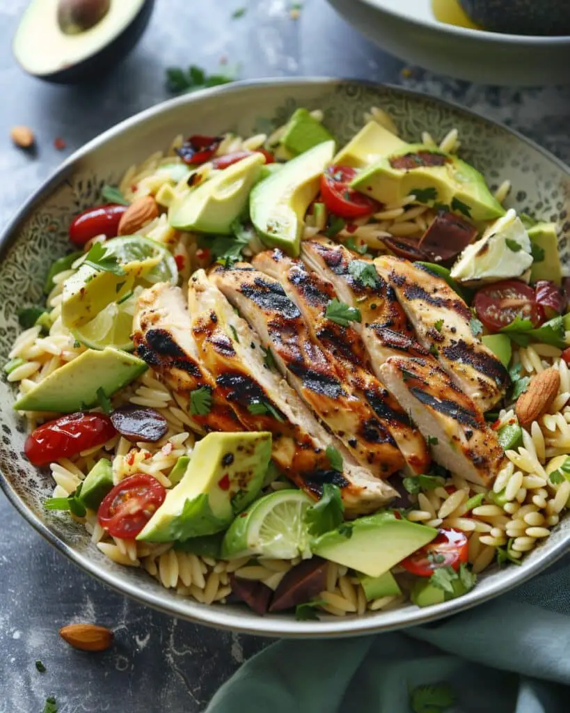 Grilled Chicken Orzo Salad with Avocado