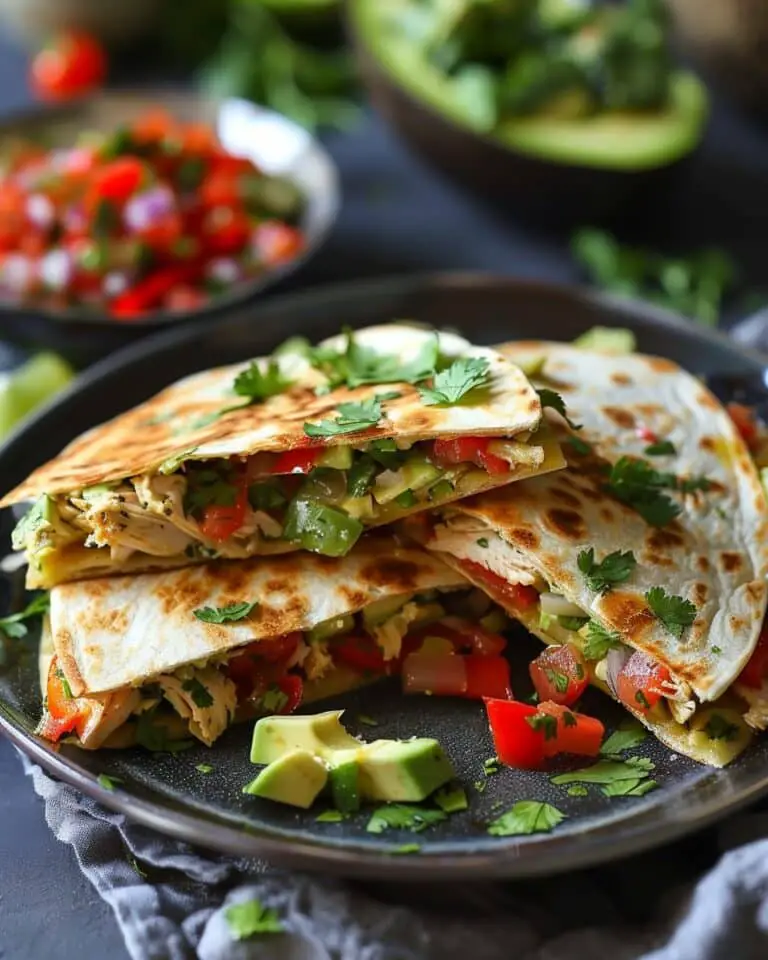 Chicken, Pepper & Avocado Quesadillas with Fresh Cilantro Salsa