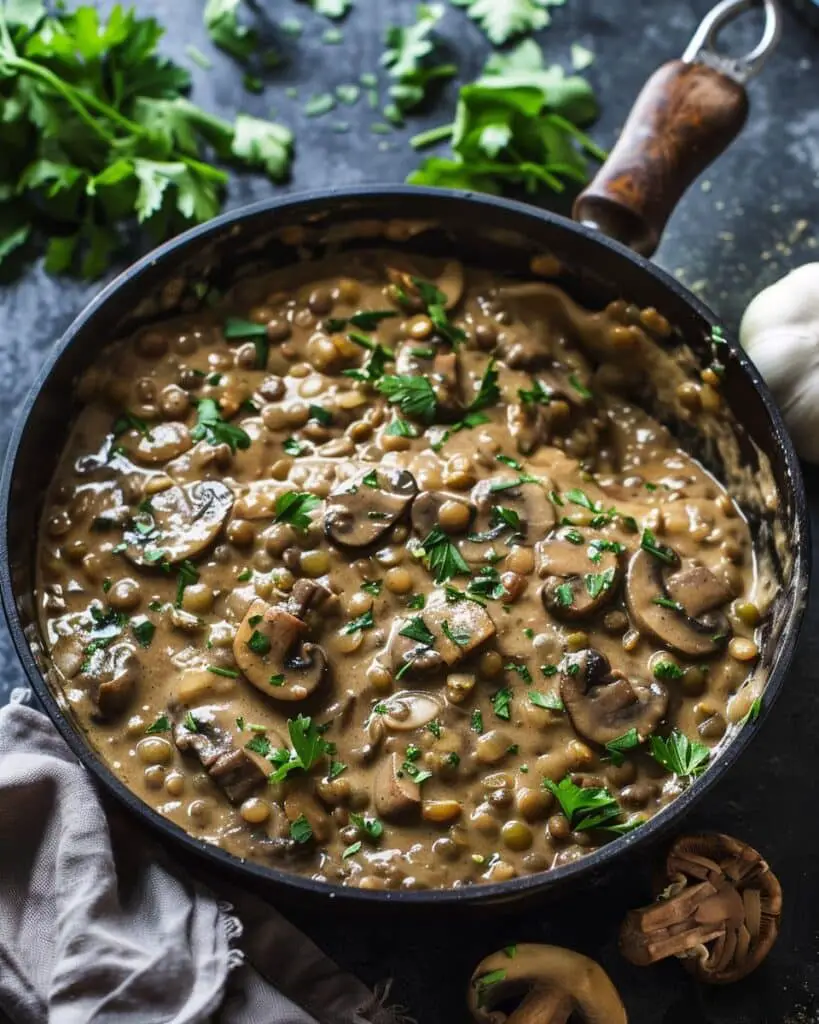 Cozy Lentil Mushroom Stroganoff