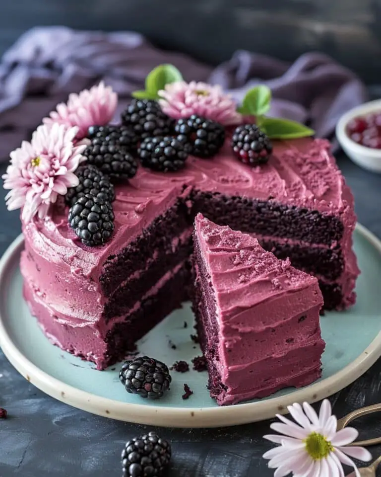 Irresistible Blackberry Velvet Cake with Lush Blackberry Frosting