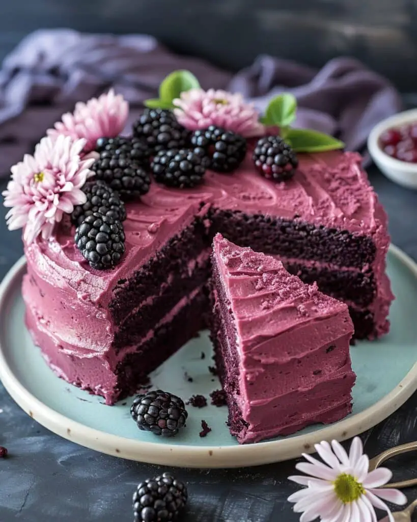 Irresistible Blackberry Velvet Cake with Lush Blackberry Frosting
