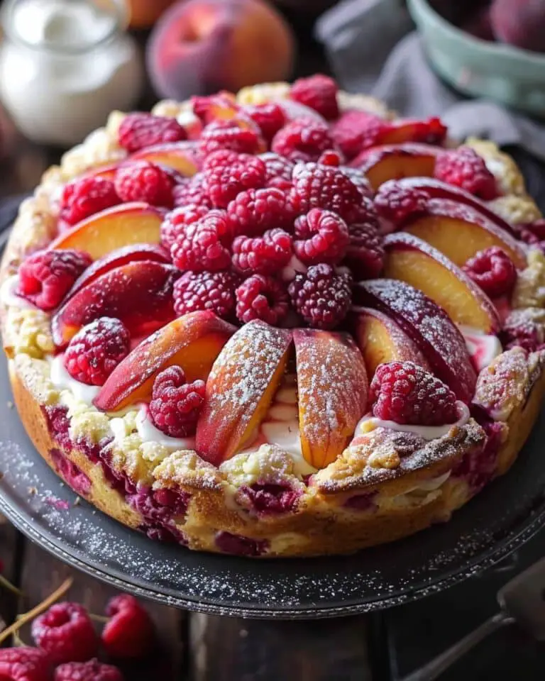 Raspberry Peach Greek Yogurt Cake