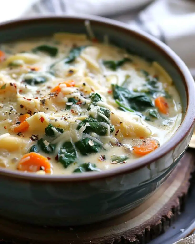 White Lasagna Chicken Soup with Spinach