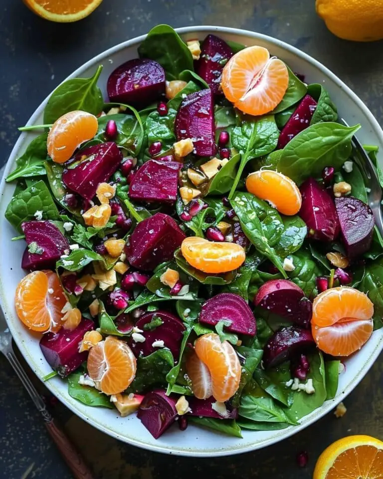 Beet Salad with Spinach, Mandarins, and Honey-Mustard Lemon Dressing