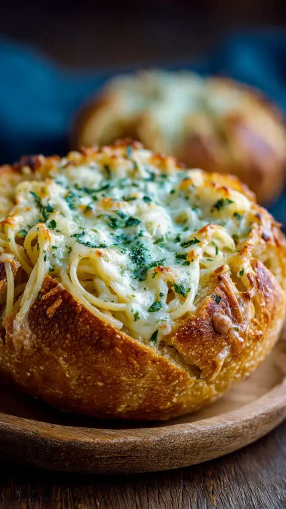 Spaghetti Garlic Bread Bowls