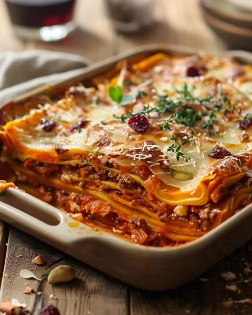 Vegetable Lasagna With Sweet Potato, Butternut Squash & Cranberry Glaze
