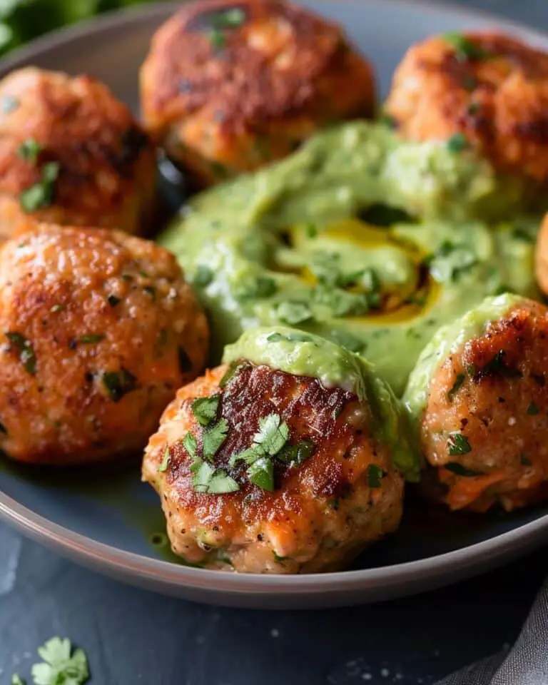 Baked Salmon Meatballs with Avocado Sauce